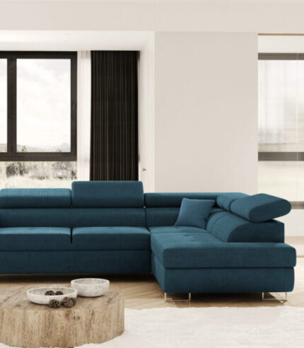 Narożnik rozkładany sztruks granatowy