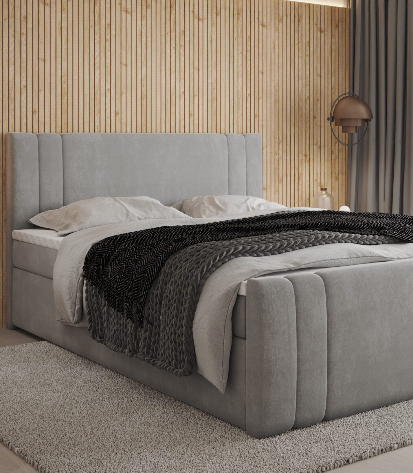 Łóżko Kontynentalne z wezgłowiem LEGO jasny szary 160x200