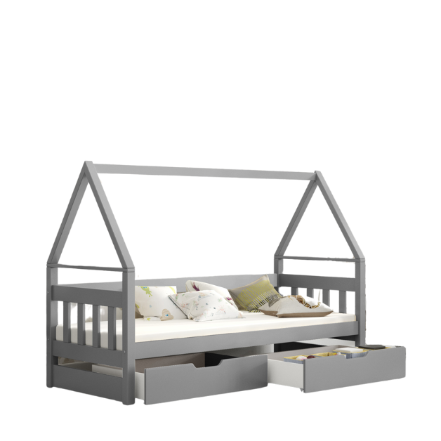 Łóżko pojedyncze DOMEK z szufladami Szare