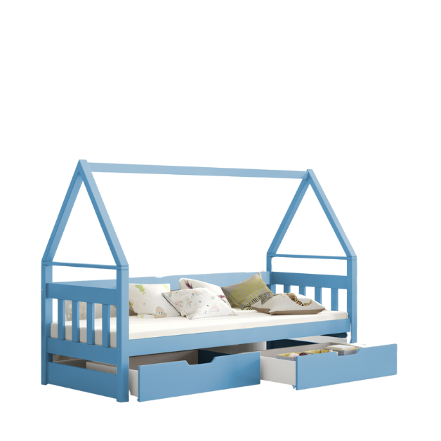 Łóżko DOMEK z szufladami miętowy + materac 160x75 Niebieski