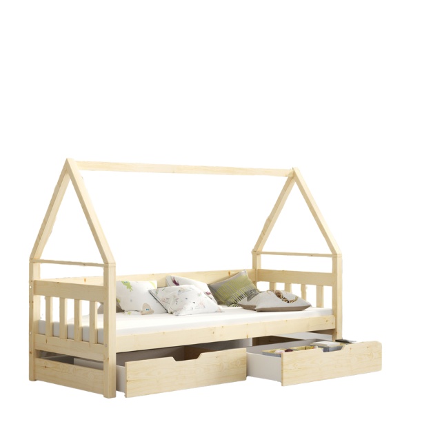 Łóżko pojedyncze DOMEK z szufladami sosna