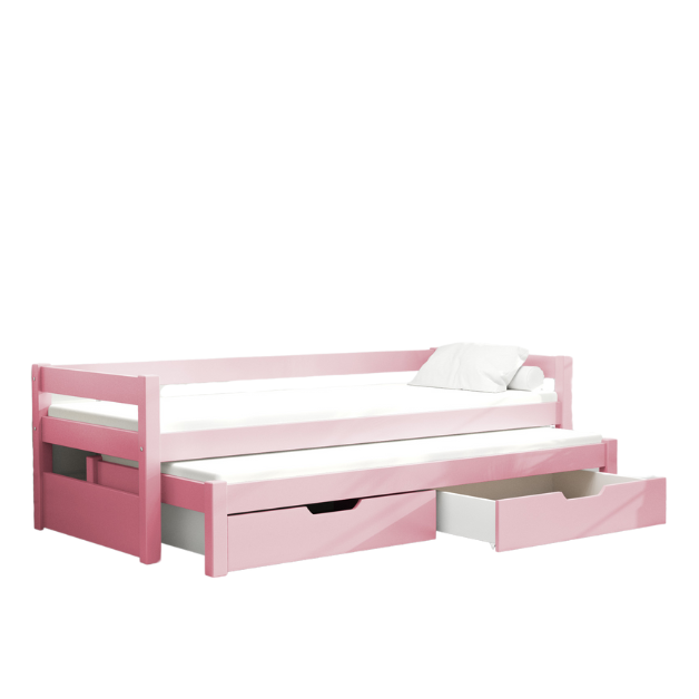 Łóżko dziecięce 2 osobowe + dwa materace, szuflady wysuwane/Różowe