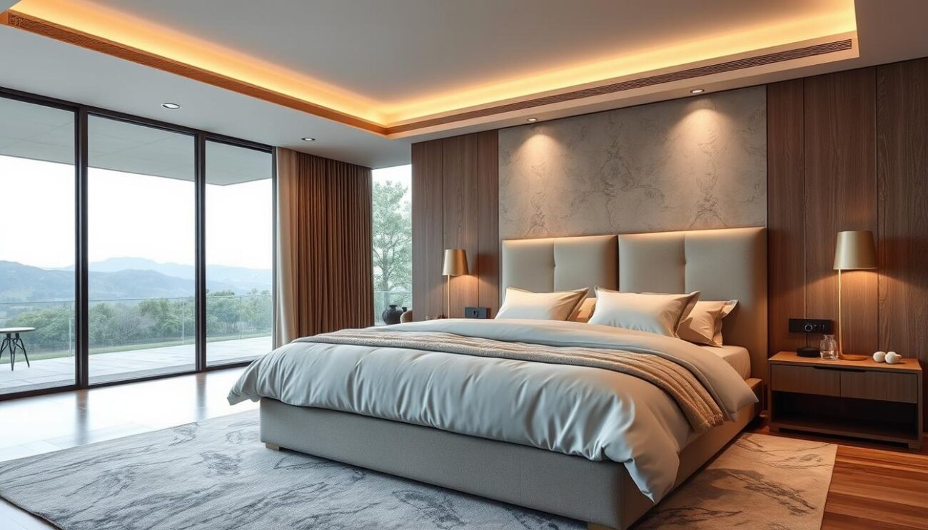 Najlepsze łóżka kontynentalne w 2025 roku - Przewodnik zakupowy- piękne łóżko w salonie z widokiem