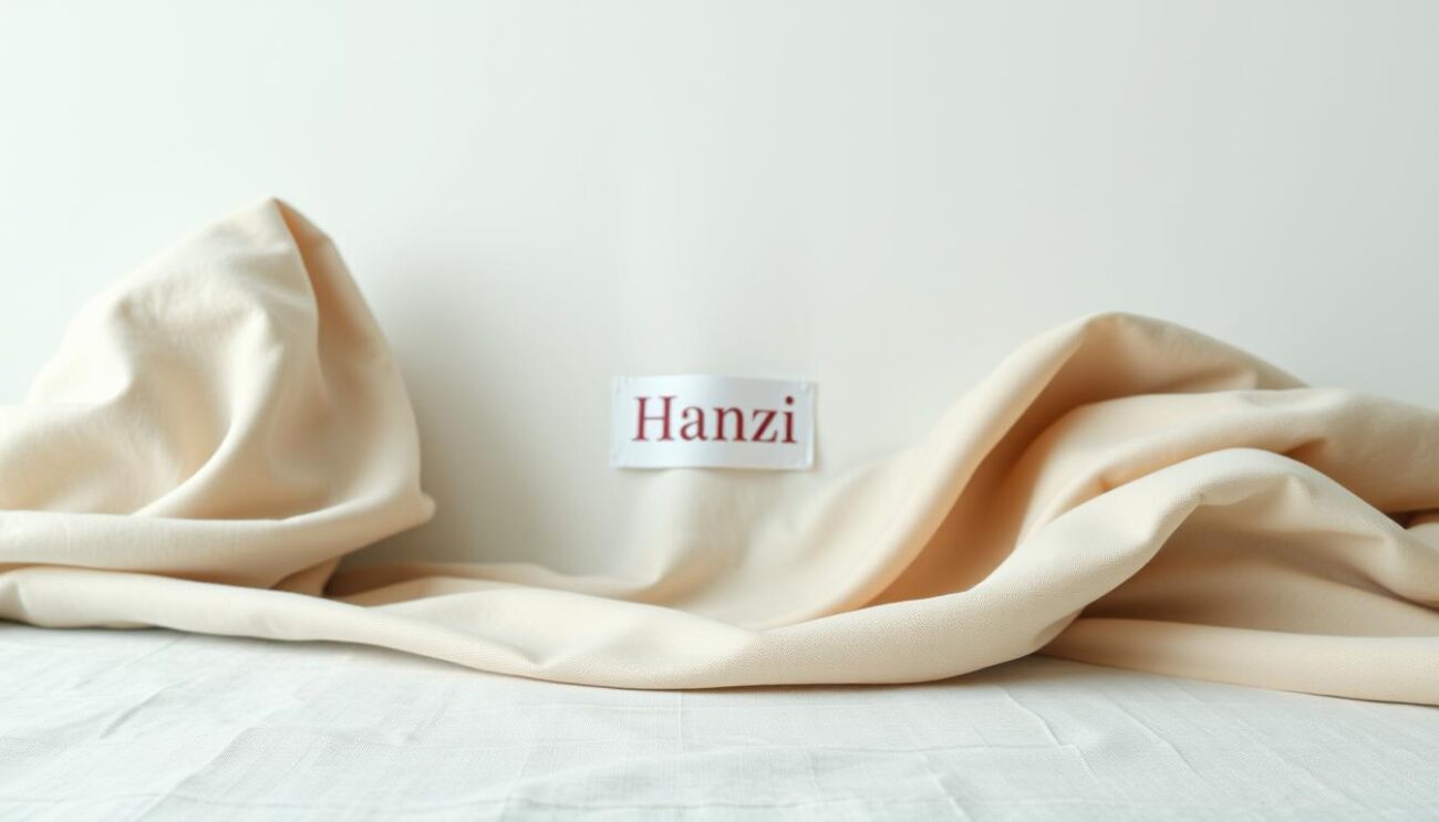 Crisp, high-resolution image of a variety of allergy-friendly fabrics in a well-lit studio setting. The fabrics are displayed in the foreground, showcasing their soft, hypoallergenic textures and muted, soothing color palette. In the middle ground, a Hanzi label prominently features, emphasizing the brand's commitment to producing top-quality allergy-conscious materials. The background is clean and minimalist, allowing the fabrics to take center stage and highlighting their suitability for use in home furnishings. The overall mood is one of calm, comfort, and attention to detail, reflecting the importance of choosing the right fabric for allergy-prone individuals.