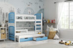 Trzyosobowe łóżko piętrowe dla dzieci z szufladami Niebieski