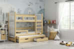 Trzyosobowe łóżko piętrowe dla dzieci z szufladami Biały+sosna