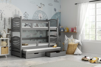 Trzyosobowe łóżko piętrowe dla dzieci z szufladami