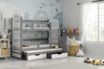 Trzyosobowe łóżko piętrowe dla dzieci z szufladami szary+biały