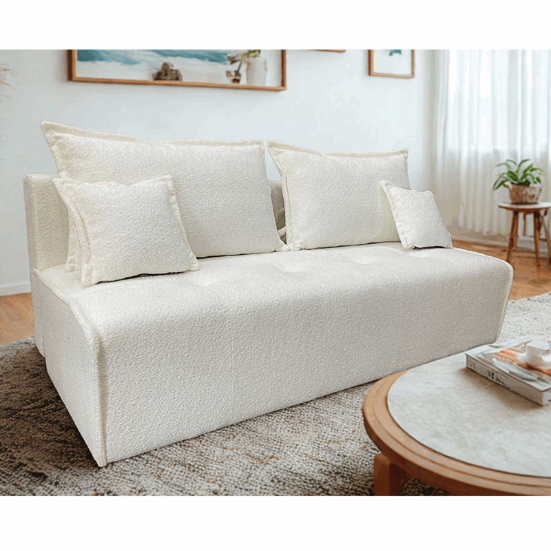 Wygodna śmietankowa sofa rozkładana do spania codziennego – nowoczesny design