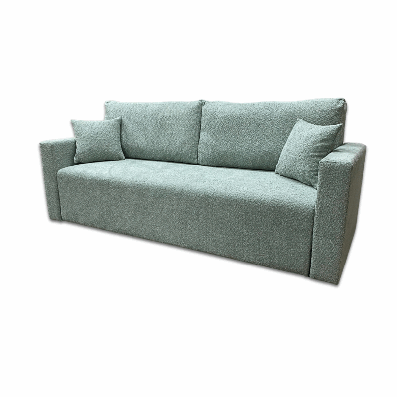 Kanapa rozkładana z funkcją spania Ambra w tkaninie Abriamo miętowa – wygoda, styl i funkcjonalność w jednym